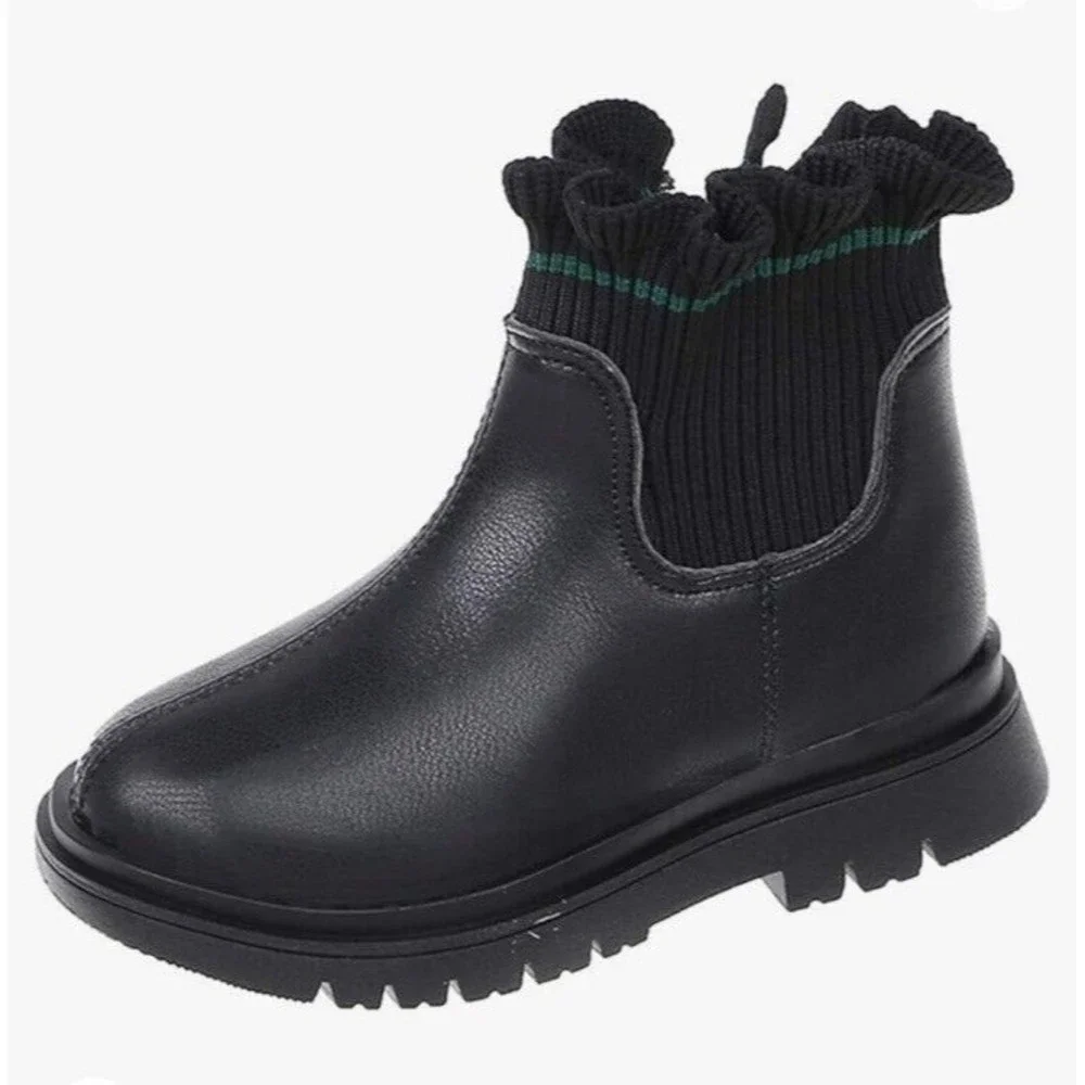 Booties Black Chelsea Big Girls Ankle Boots Size 6 Side Zip New - Picture 5 of 16